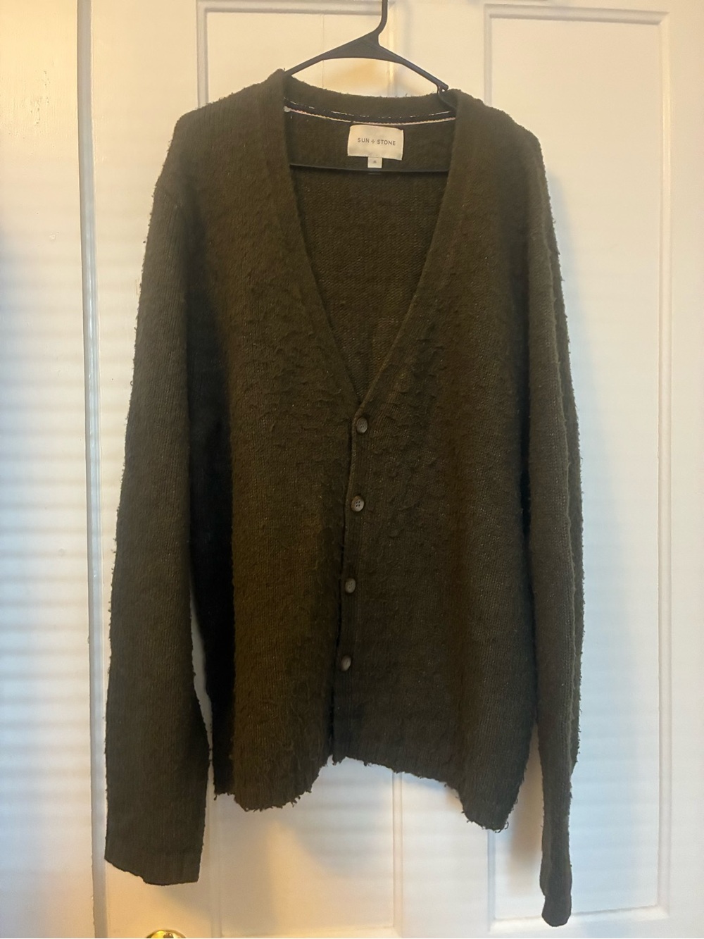 Sun + Stone Men's Olive Green Button Cardigan Sweater